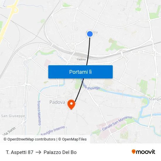T. Aspetti 87 to Palazzo Del Bo map