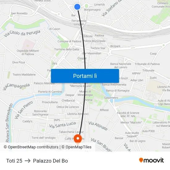 Toti 25 to Palazzo Del Bo map