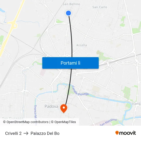 Crivelli 2 to Palazzo Del Bo map