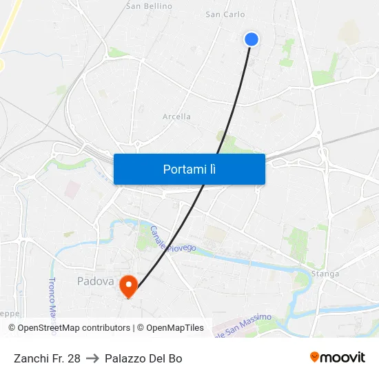 Zanchi Fr. 28 to Palazzo Del Bo map