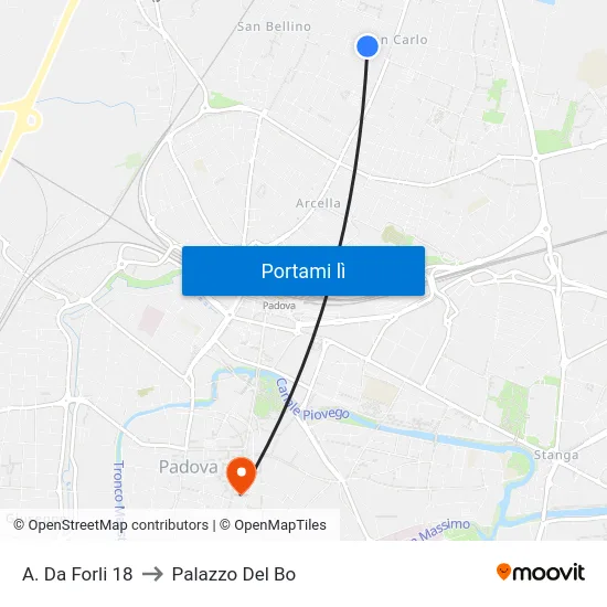 A. Da Forli 18 to Palazzo Del Bo map