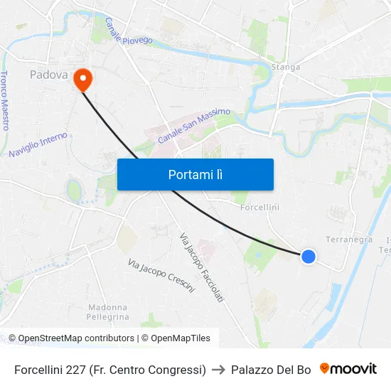 Forcellini 227 (Fr. Centro Congressi) to Palazzo Del Bo map
