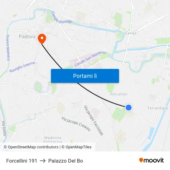 Forcellini 191 to Palazzo Del Bo map