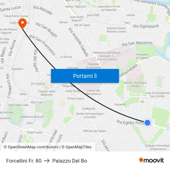 Forcellini Fr. 80 to Palazzo Del Bo map