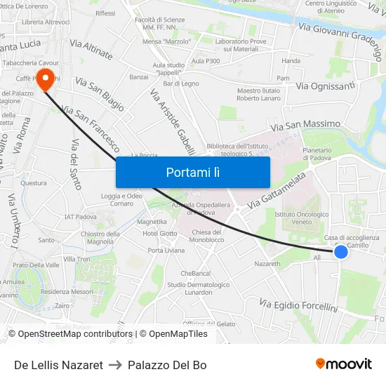 De Lellis Nazaret to Palazzo Del Bo map