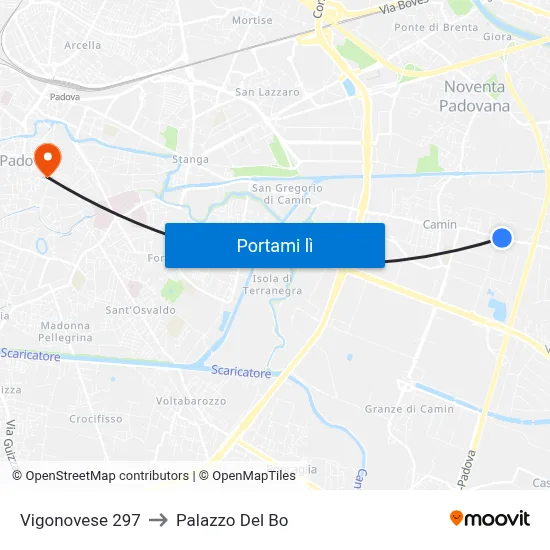 Vigonovese 297 to Palazzo Del Bo map