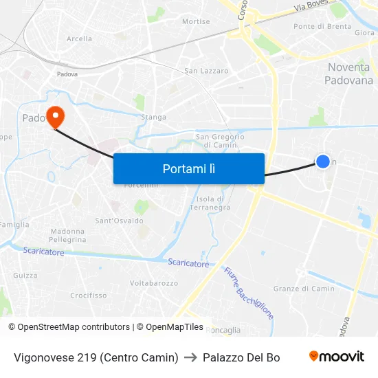 Vigonovese 219 (Centro Camin) to Palazzo Del Bo map