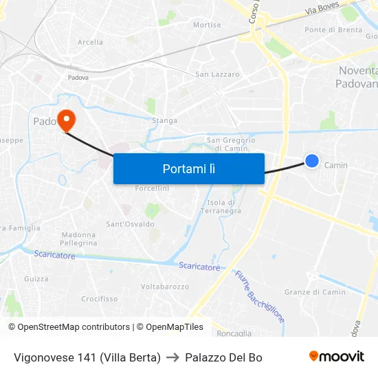 Vigonovese 141 (Villa Berta) to Palazzo Del Bo map