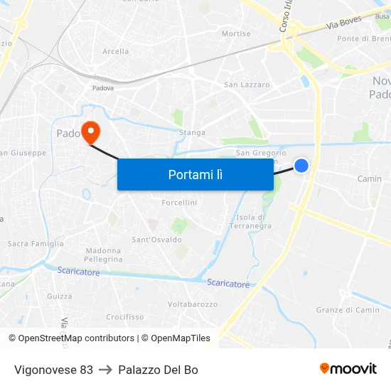 Vigonovese 83 to Palazzo Del Bo map