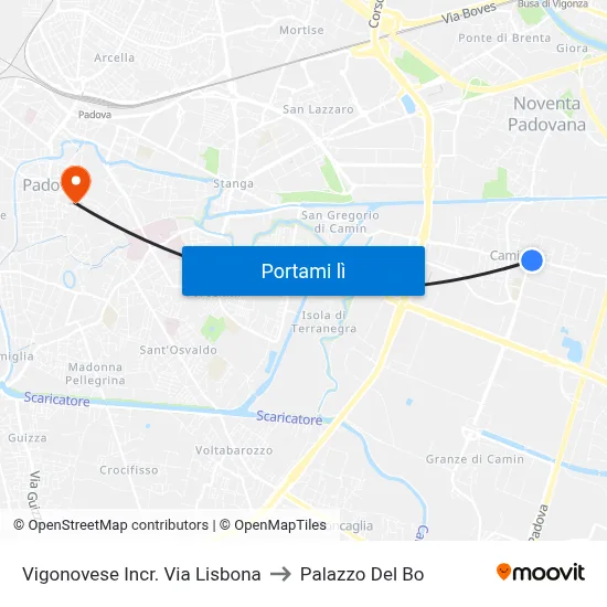 Vigonovese Incr. Via Lisbona to Palazzo Del Bo map