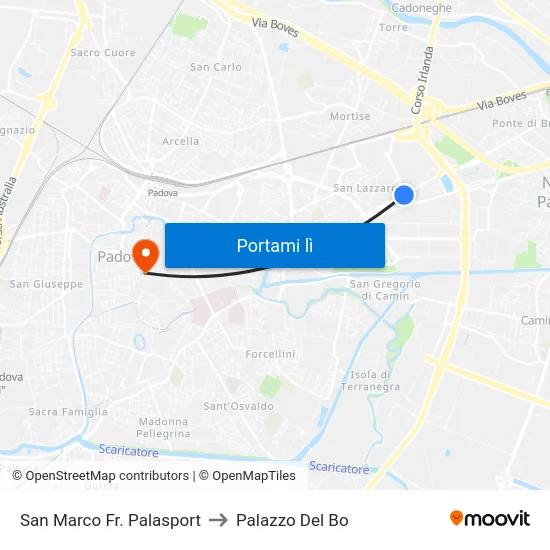 San Marco Fr. Palasport to Palazzo Del Bo map