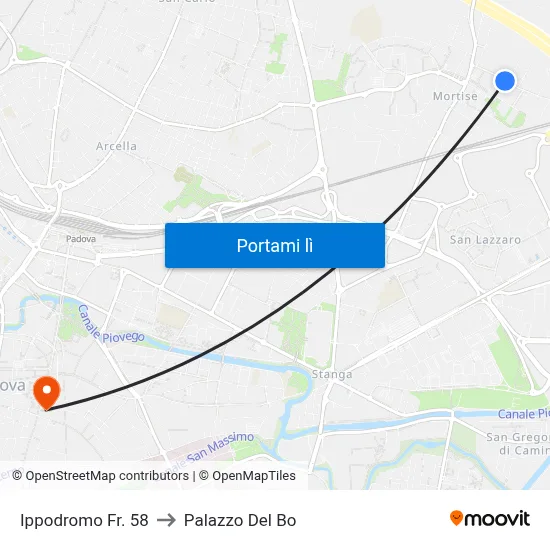 Ippodromo Fr. 58 to Palazzo Del Bo map