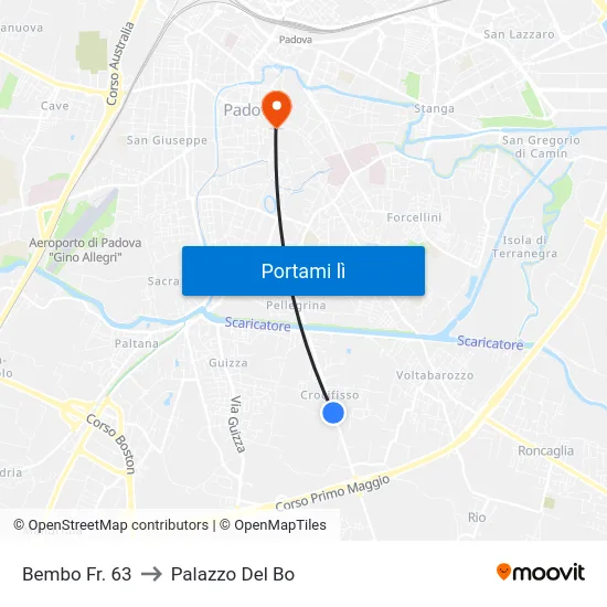 Bembo Fr. 63 to Palazzo Del Bo map
