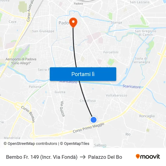 Bembo Fr. 149  (Incr. Via Fondà) to Palazzo Del Bo map