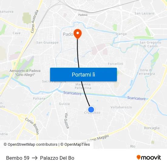 Bembo 59 to Palazzo Del Bo map