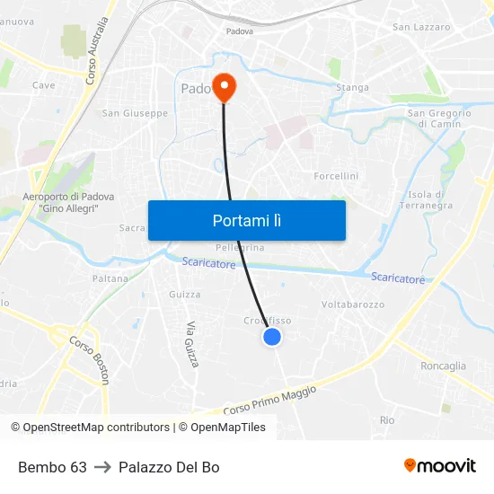 Bembo 63 to Palazzo Del Bo map