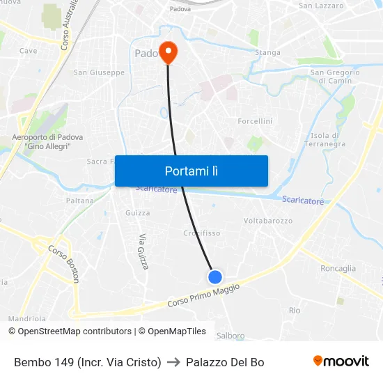 Bembo 149 (Incr. Via Cristo) to Palazzo Del Bo map