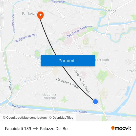 Facciolati 139 to Palazzo Del Bo map