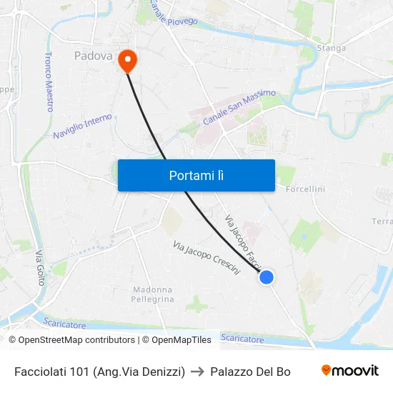 Facciolati 101 (Ang.Via Denizzi) to Palazzo Del Bo map