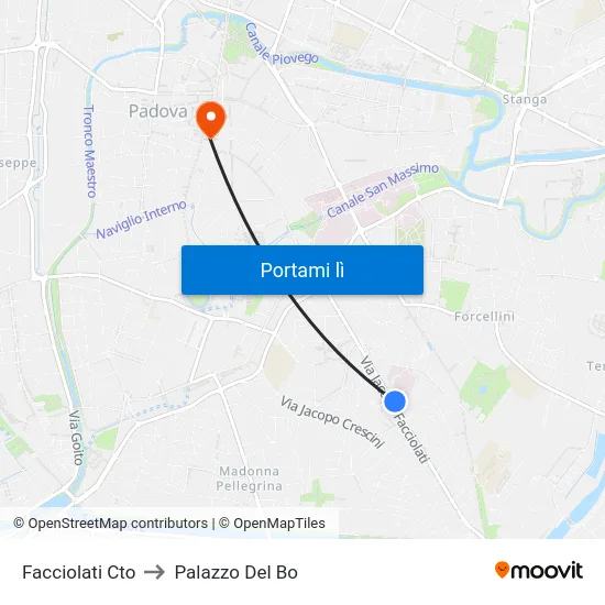 Facciolati Cto to Palazzo Del Bo map