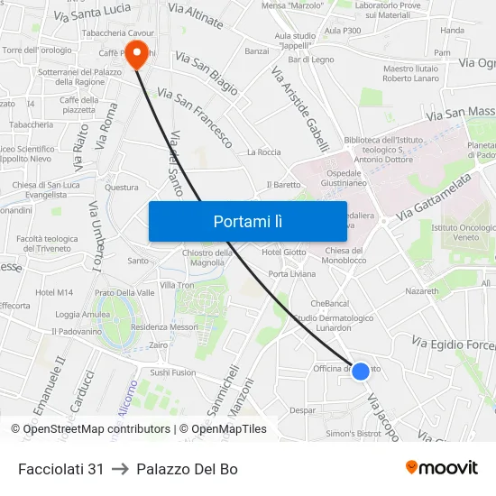Facciolati 31 to Palazzo Del Bo map