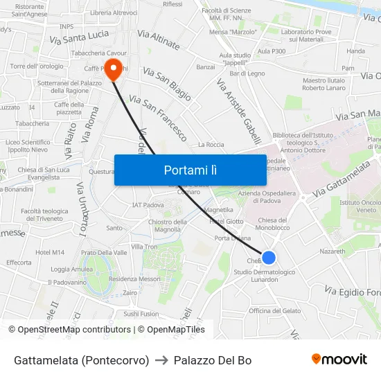 Gattamelata (Pontecorvo) to Palazzo Del Bo map