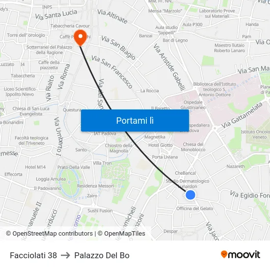 Facciolati 38 to Palazzo Del Bo map