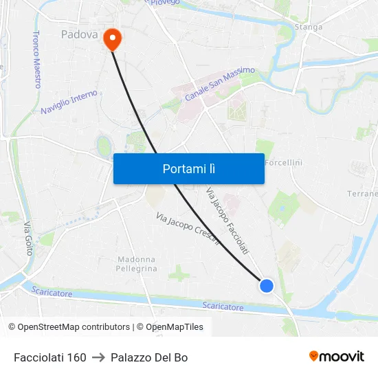 Facciolati 160 to Palazzo Del Bo map
