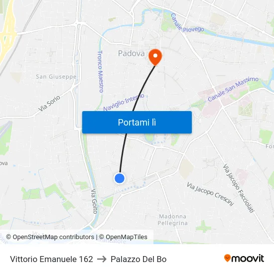 Vittorio Emanuele 162 to Palazzo Del Bo map