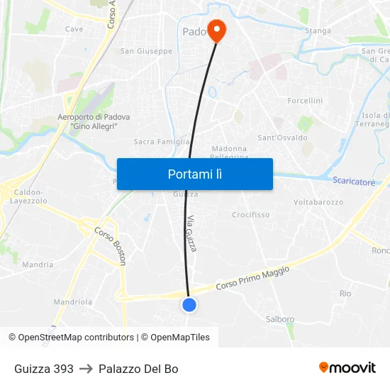 Guizza 393 to Palazzo Del Bo map