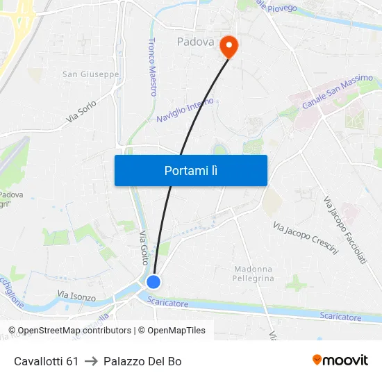 Cavallotti 61 to Palazzo Del Bo map