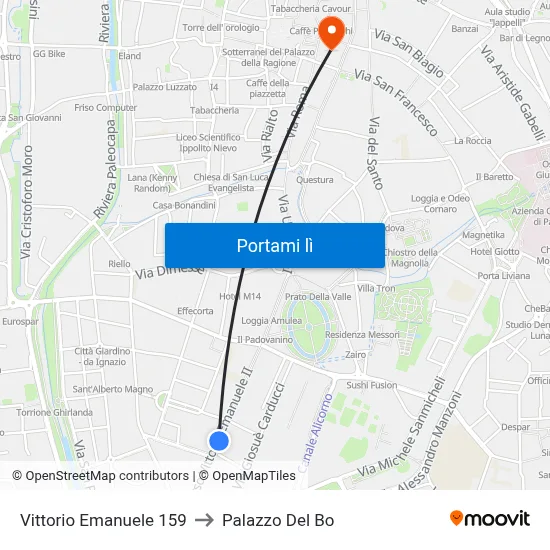 Vittorio Emanuele 159 to Palazzo Del Bo map