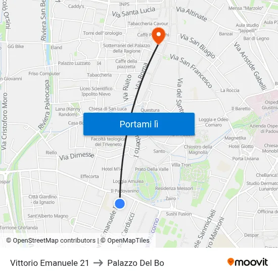 Vittorio Emanuele 21 to Palazzo Del Bo map