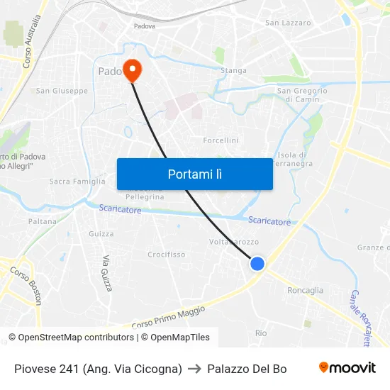 Piovese 241 (Ang. Via Cicogna) to Palazzo Del Bo map