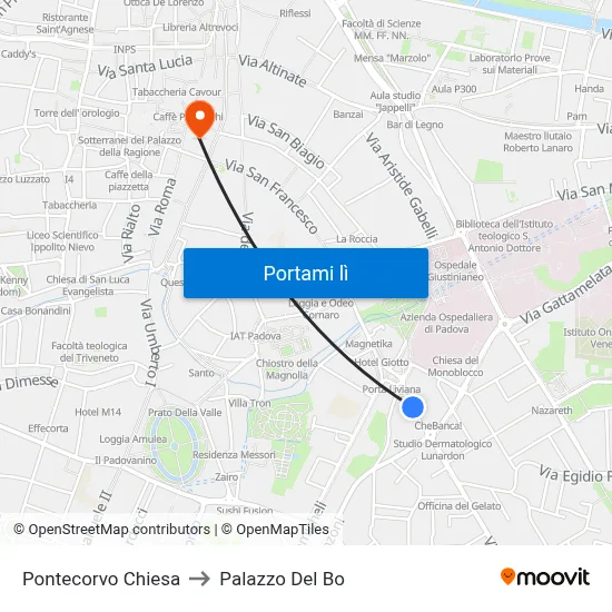 Pontecorvo Chiesa to Palazzo Del Bo map