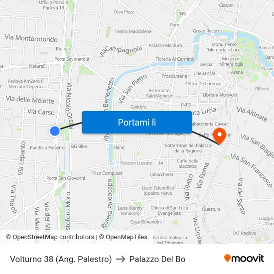 Volturno 38 (Ang. Palestro) to Palazzo Del Bo map