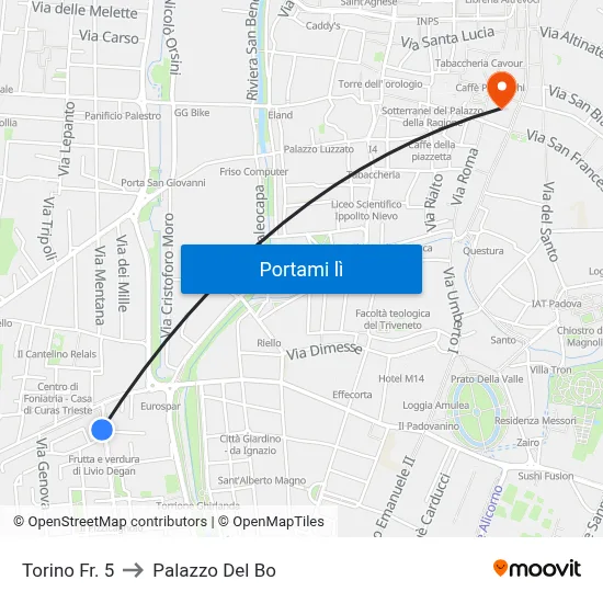 Torino Fr. 5 to Palazzo Del Bo map