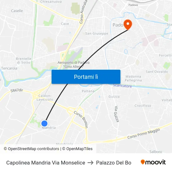 Capolinea Mandria Via Monselice to Palazzo Del Bo map