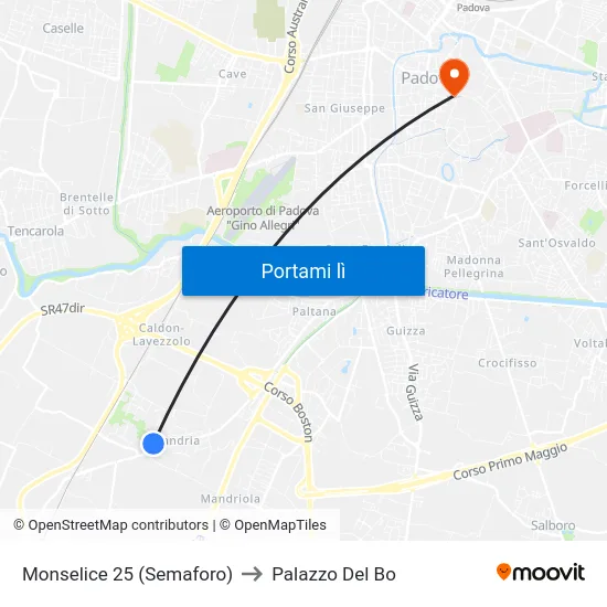 Monselice 25 (Semaforo) to Palazzo Del Bo map