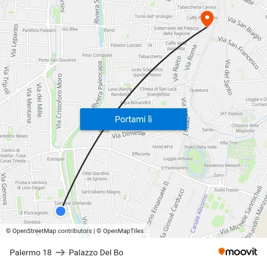 Palermo 18 to Palazzo Del Bo map
