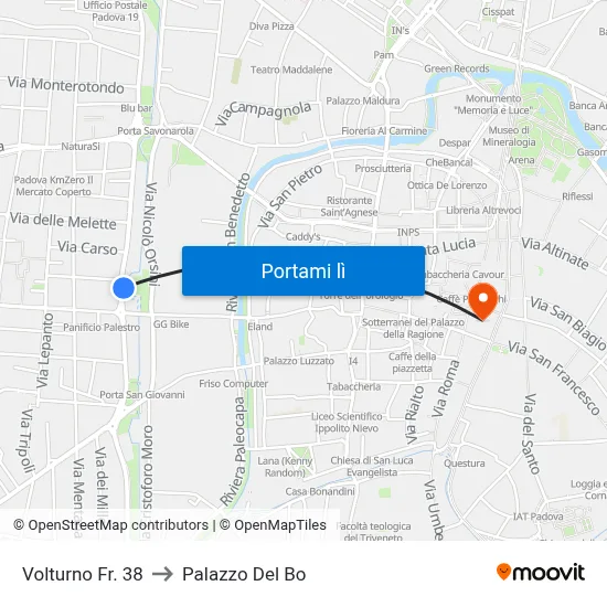 Volturno Fr. 38 to Palazzo Del Bo map