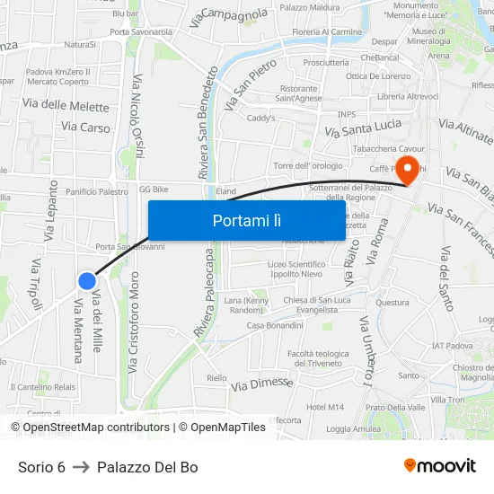 Sorio 6 to Palazzo Del Bo map