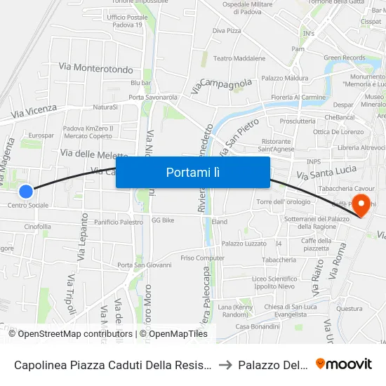 Capolinea Piazza Caduti Della Resistenza to Palazzo Del Bo map
