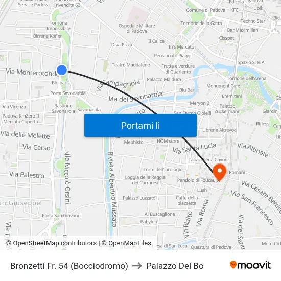 Bronzetti Fr. 54 (Bocciodromo) to Palazzo Del Bo map