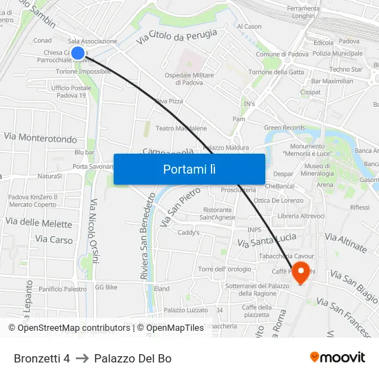 Bronzetti 4 to Palazzo Del Bo map