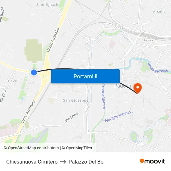 Chiesanuova Cimitero to Palazzo Del Bo map