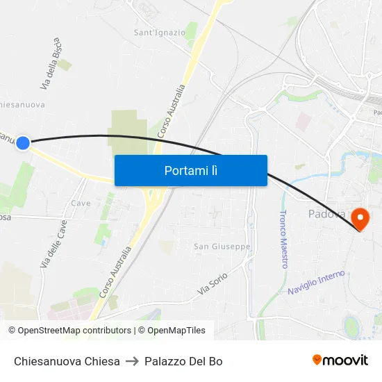Chiesanuova Chiesa to Palazzo Del Bo map