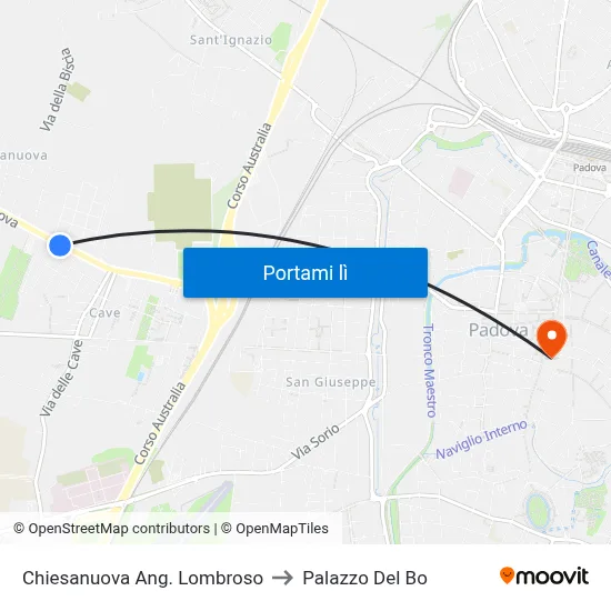 Chiesanuova Ang. Lombroso to Palazzo Del Bo map