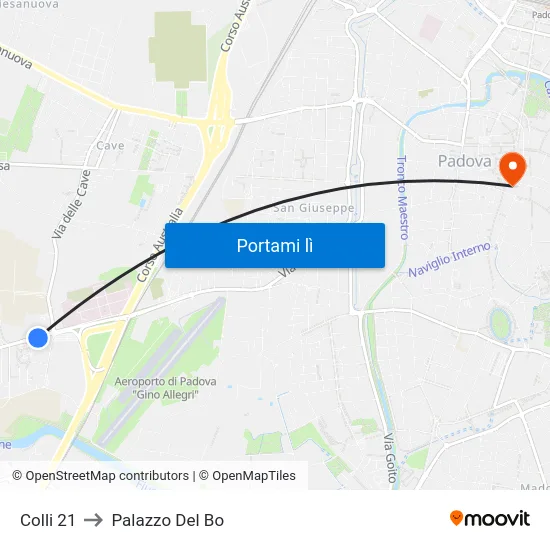 Colli 21 to Palazzo Del Bo map