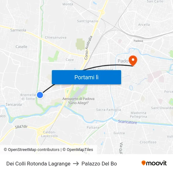 Dei Colli Rotonda Lagrange to Palazzo Del Bo map